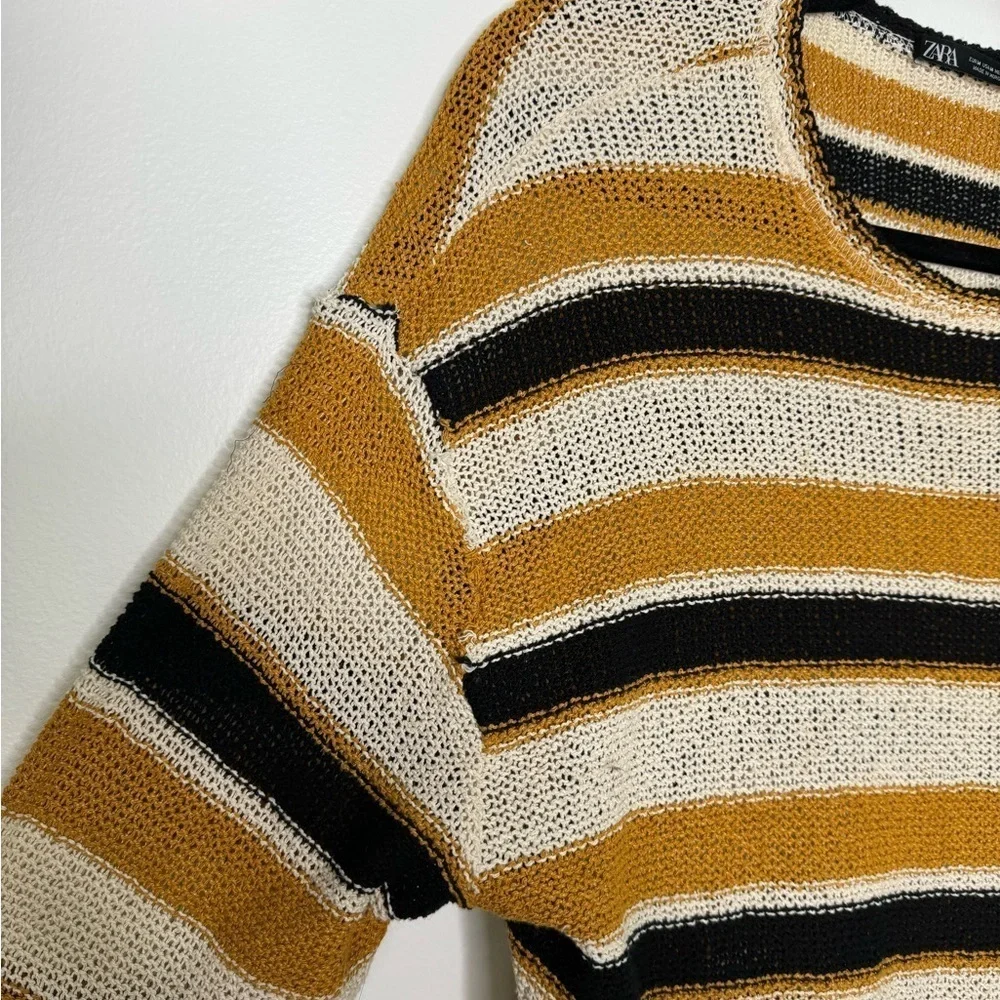 Zara stripes loose knit cotton sweater size medium - Picture 3 of 7